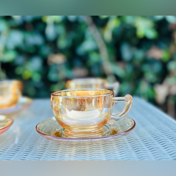 jeannette Other - Set of 4 Vintage Moderne Jeannette marigold carnival glass tea coffee